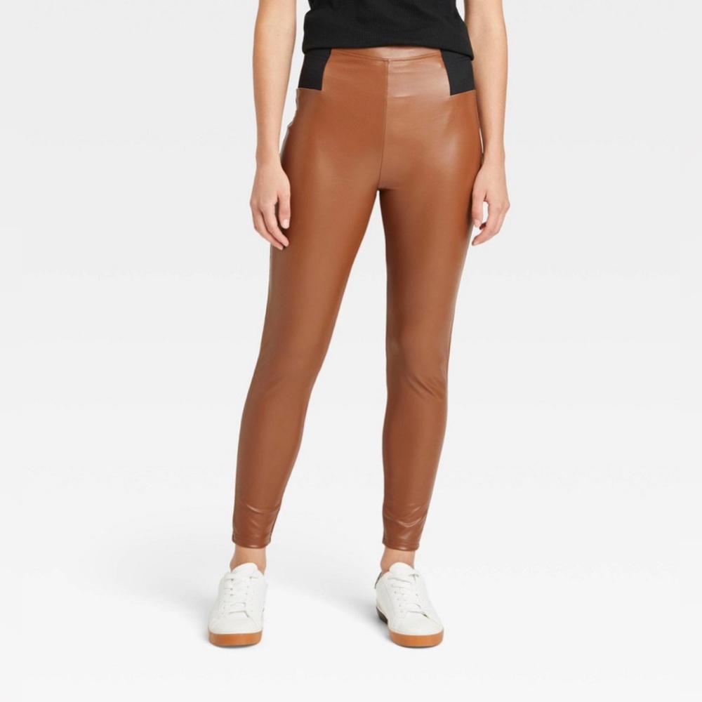 Size Large AWomen's Faux Leather Leggings - A New Day Brown
